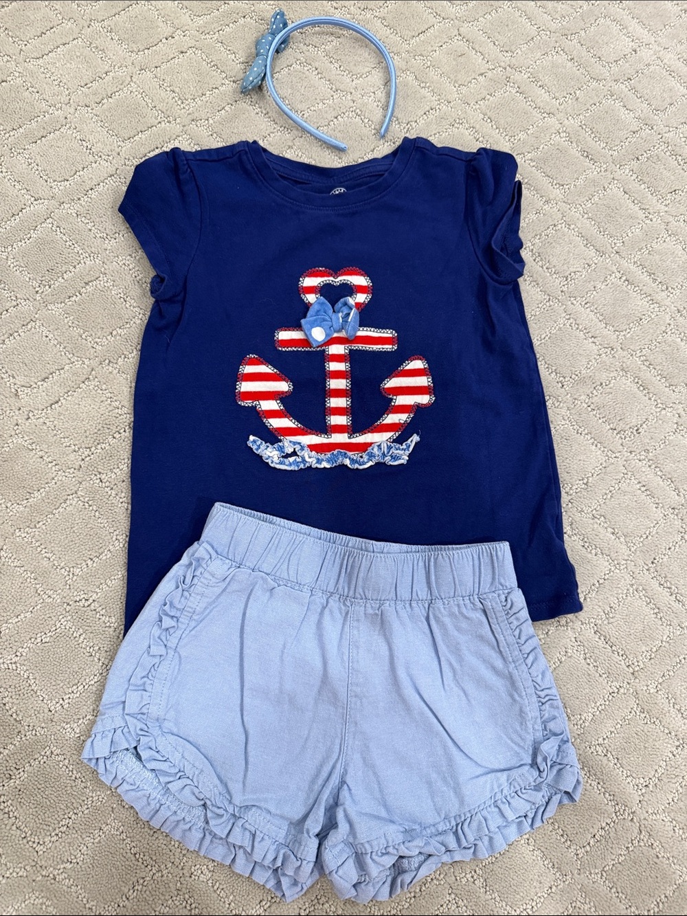 J. Khaki Navy Top with Light Blue Shorts Kids Matching Set